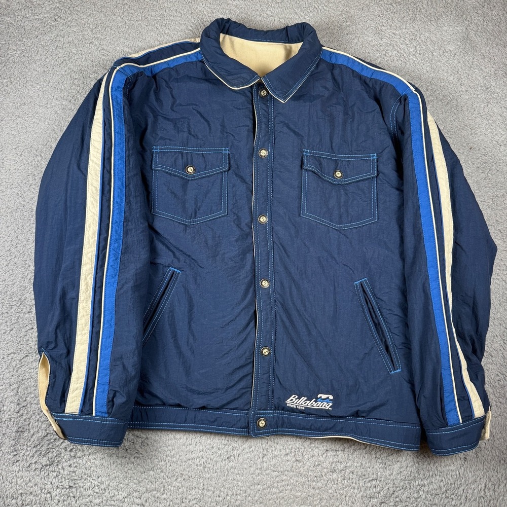 Vintage Billabong Jacket 90s Surf Snap Front Reversible Embroidered Logo Y2K XL